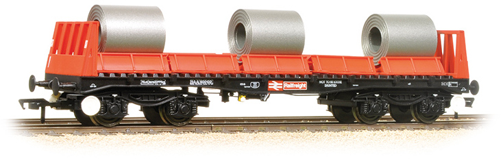 Bachmann 38-352B British Rail BAA/BAB 40ft Bogie Steel Wagon British Rail Railfreight Red & Black 900015 Image