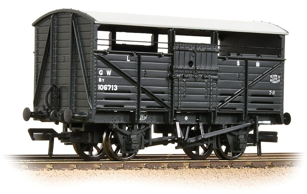 Bachmann 37-711C Great Western Railway 8T/12T Cattle Wagon Great Western Railway Dark Grey 106713 Image