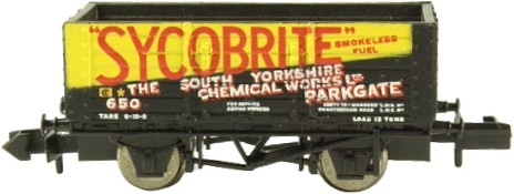 Graham Farish 373-180 British Railways 7 Plank Wagon South Yorkshire Chemical Works Limited Sycobrite Black & Yellow 650 Image