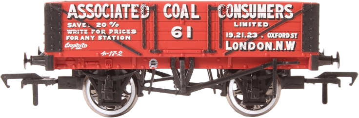 Bachmann 37-081W British Railways 5 Plank Wagon Associated Coal Consumers Red 61 Image